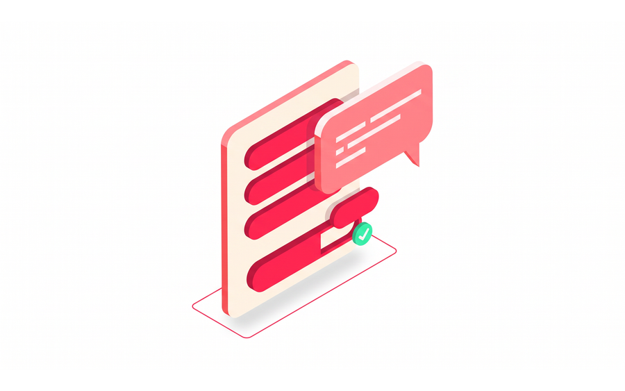 Illustration: Datensatzkarte mit Zusatzfeld, das per Chat-Sprechblase gepflegt wird (KI-generiert)
